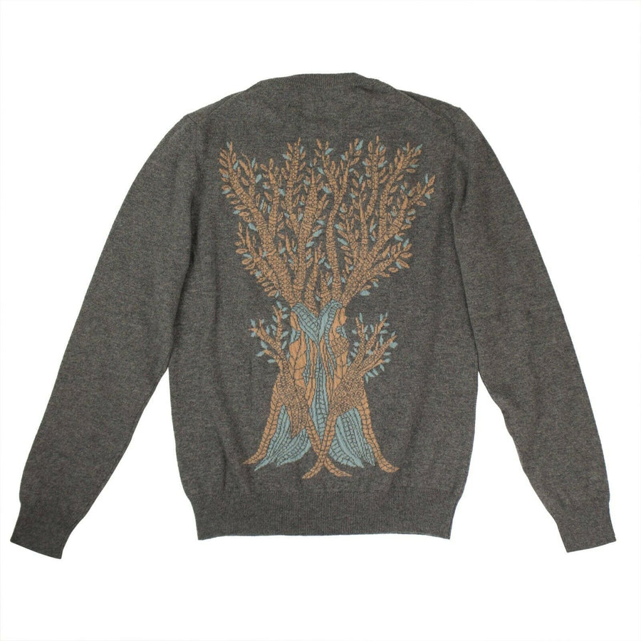 Cashmere Tree Design Sweater - Gray / Orange