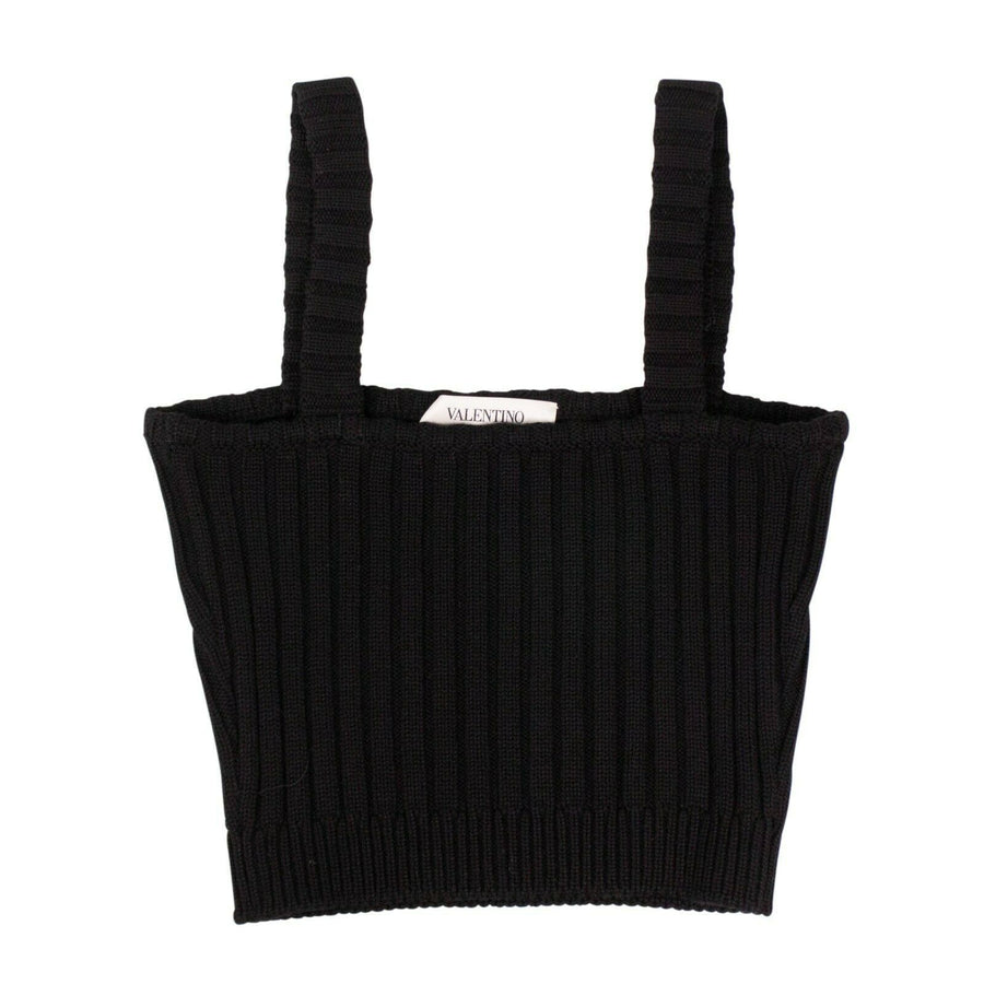 Wool Ribbed Knit With Thick Straps Tube Top - Black