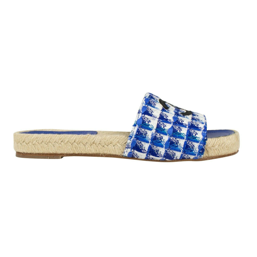 Tweed And Grosgrain Espadrille Slides - Blue