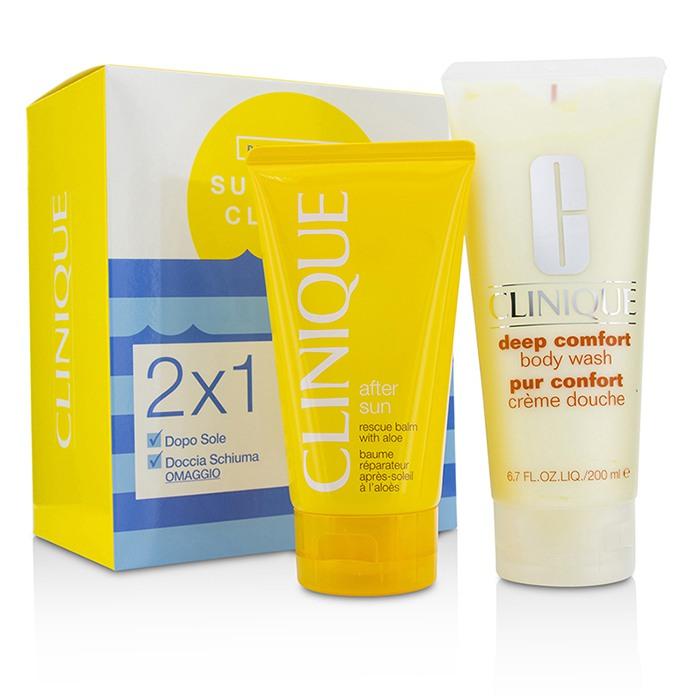 Summer In Clinique Set: Deep Comfort Body Wash 200ml/6.7oz + After Sun Rescue Balm 150ml/5oz - 2pcs