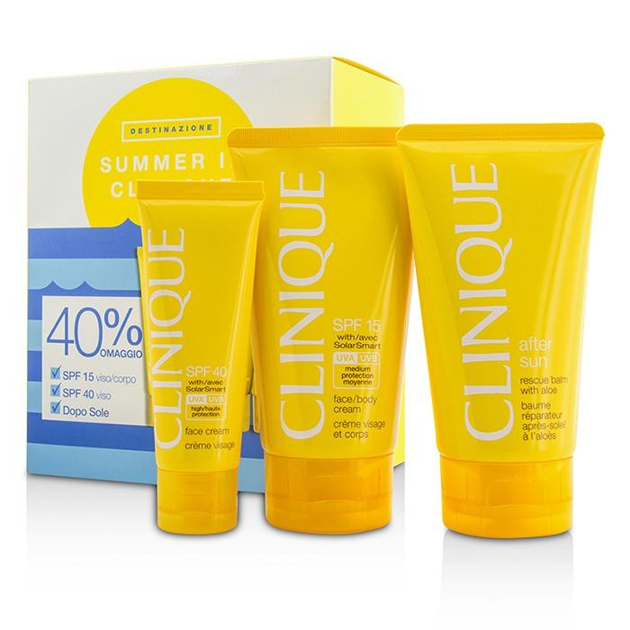 Summer In Clinique Coffret: Face Cream Spf 40 50ml+ Face/body Cream Spf 15 150ml + After Sun Rescue Balm With Aloe 150ml - 4pcs