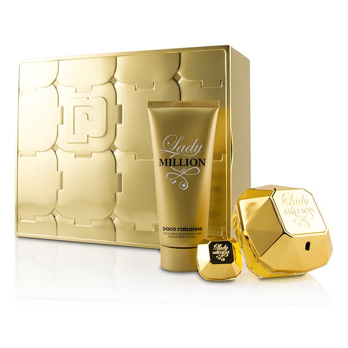 Lady Million Coffret: Eau De Parfum Spray 80ml/2.7oz + Eau De Parfum Splash 5ml/0.17oz + Sensual Body Lotion 100ml/3.4oz - 3pcs