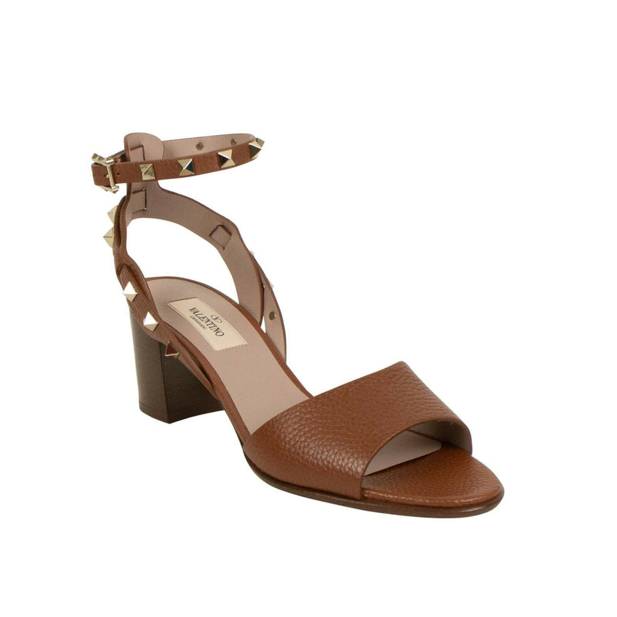 'Rockstud' 65mm Ankle Strap Sandal Heels - Brown