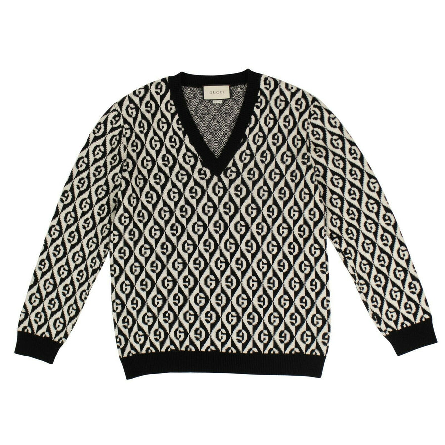 Wool 'G Rhombus' V-Neck Sweater Top - Black And White