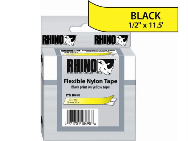 Dymo Rhino 1/2in X 11.5ft, Yellow Flexible Nylon Labels