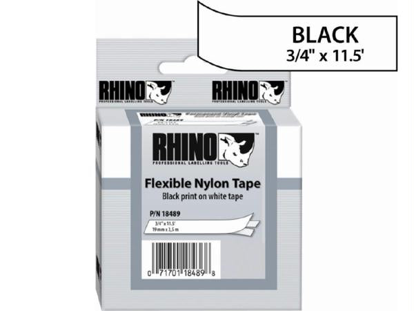 Dymo Rhino 3/4in X 11.5ft,  White Flexible Nylon Labels