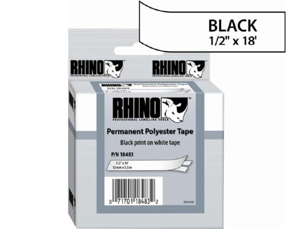 Dymo Rhino 1/2in X 18ft, White Permanent Poly Labels