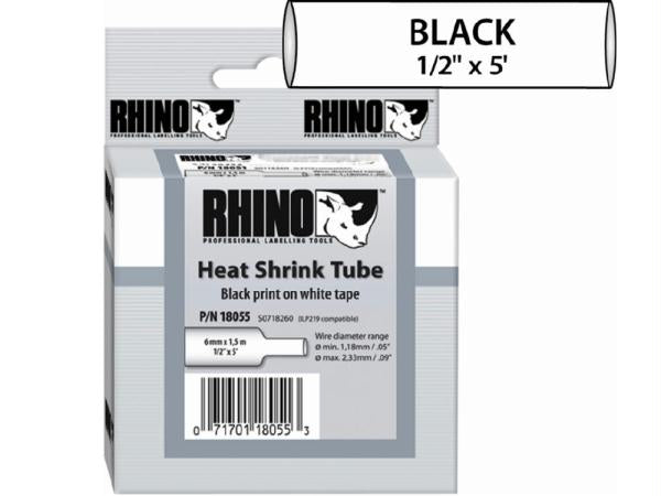 Dymo Rhino 1/2in X 5ft, White Heat Shrink Tubes