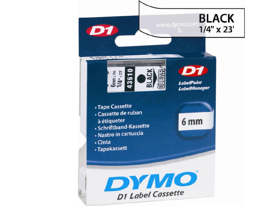 Dymo Black Print/ Clear Tape, 1/4 X 23