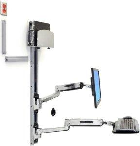 Ergotron Lx Sit-stand Wall Mount System With Medium Silver Cpu Holder.accommodat