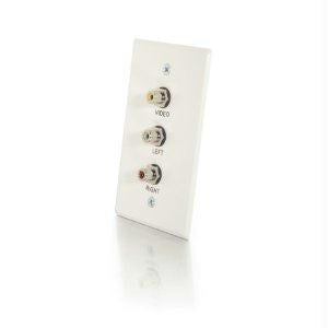 C2g Single Gang Composite Video + Stereo Audio Wall Plate - White Brushed Aluminum