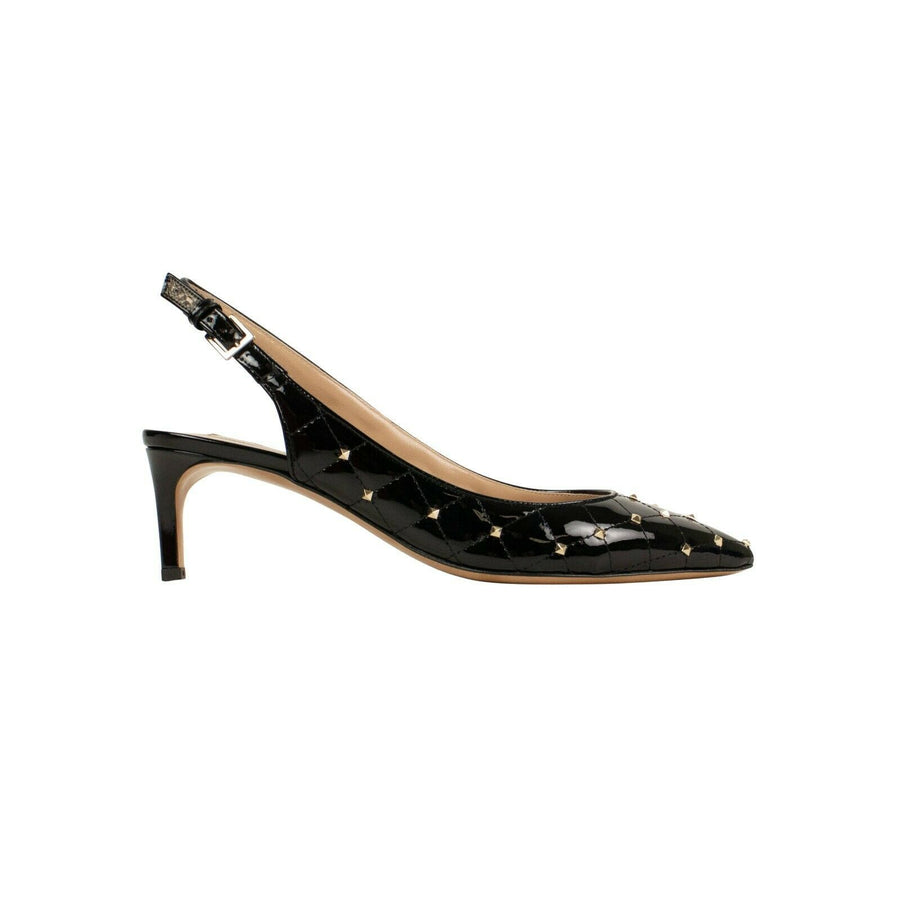 Leather 'Rockstud' Spike Quilted Pumps - Black