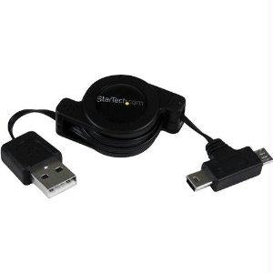 Startech 2.5 Ft Retractable Usb Combo Cable Usb To Micro Usb And Mini Usb M/m