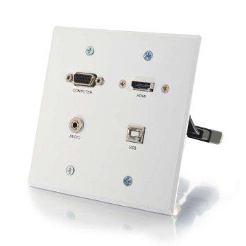 C2g Rapidrun Vga + 3.5mm Double Gang Wall Plate + Hdmi And Usb Pass Through - White