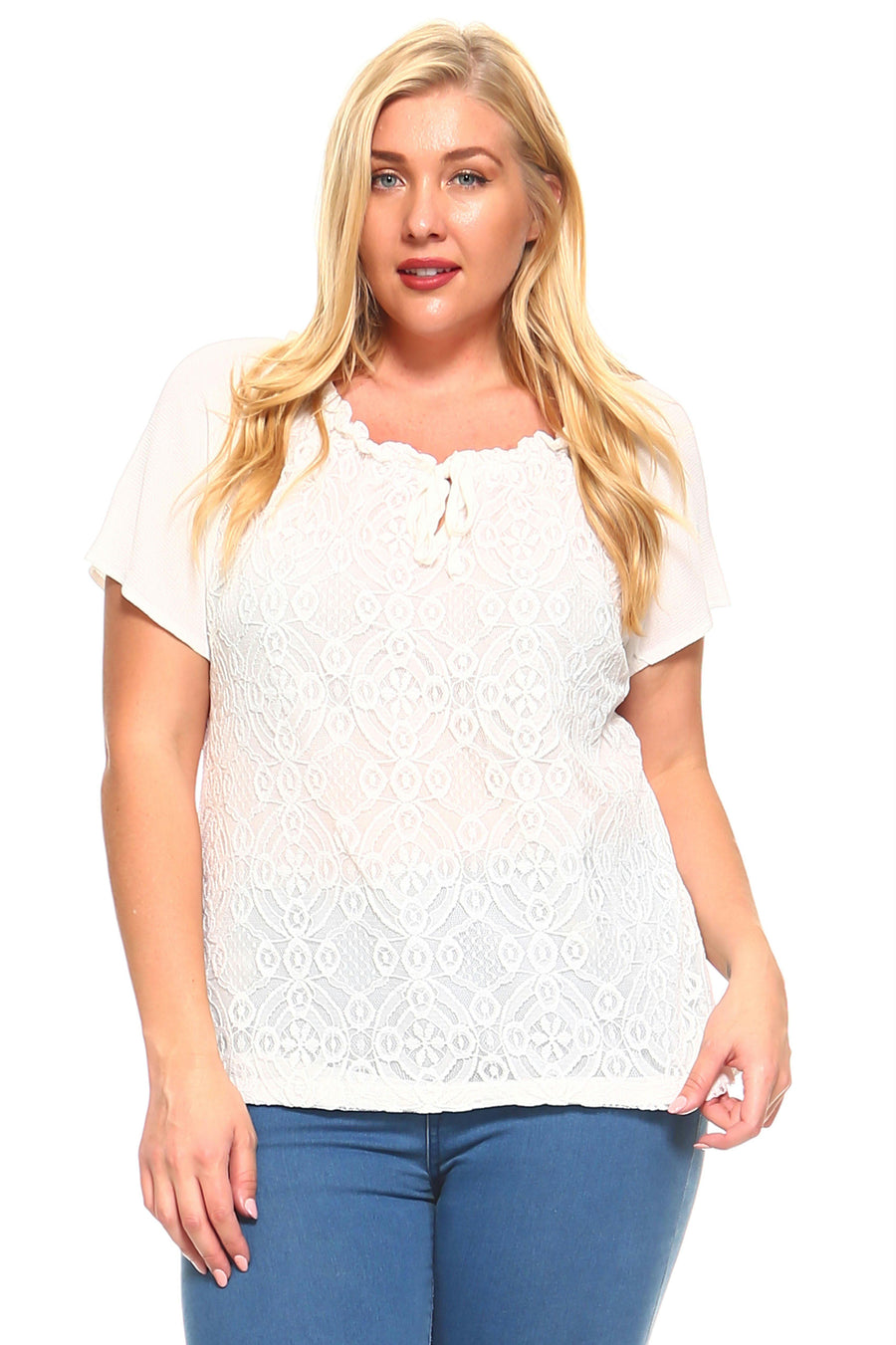 Women's Plus Size Lace Front Tie Top