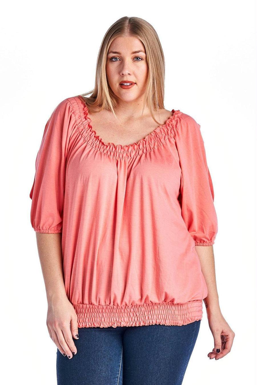 Women's Plus Size Smocked Peasant Top