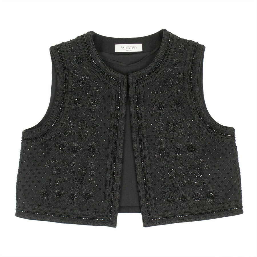 Wool Beaded Sleeveless Vest Top - Black