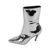 Patent Leather Slash Heel Ankle Boots - Silver