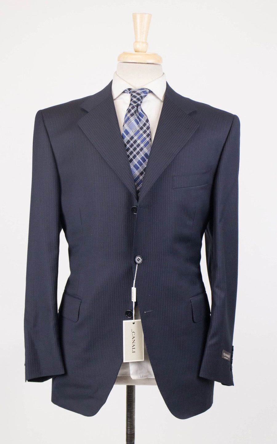 Drop 6 Striped Wool 3 Button Suit - Navy Blue