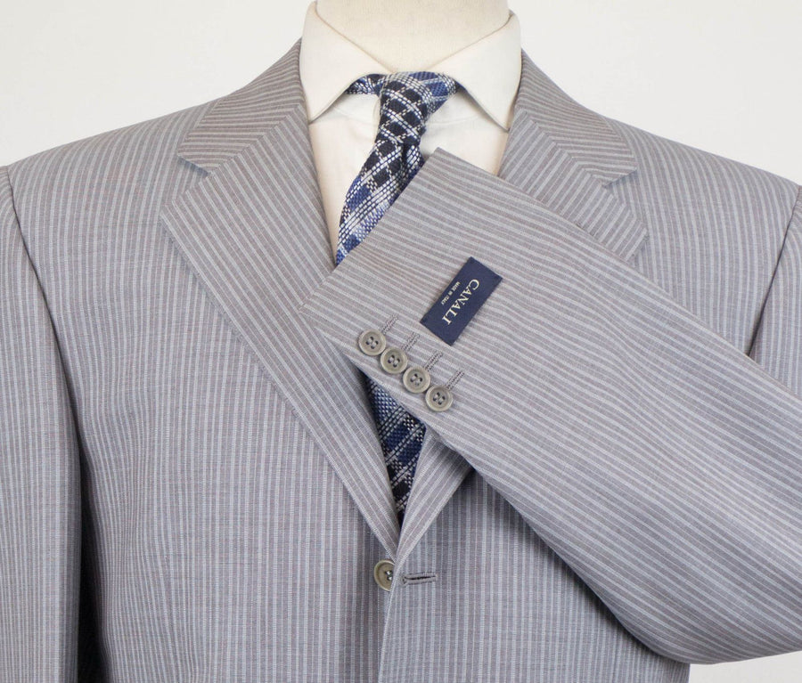 Drop 6 Striped Wool 3 Button Suit - Gray