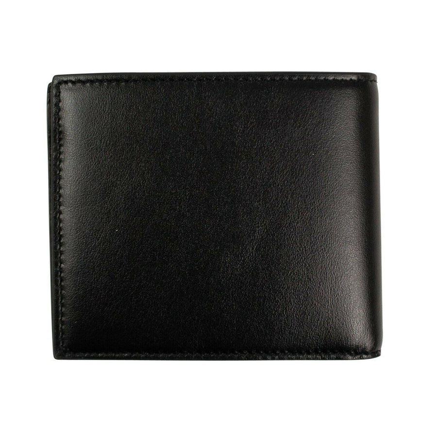 Embroidered Leather Bi-Fold Wallet - Black