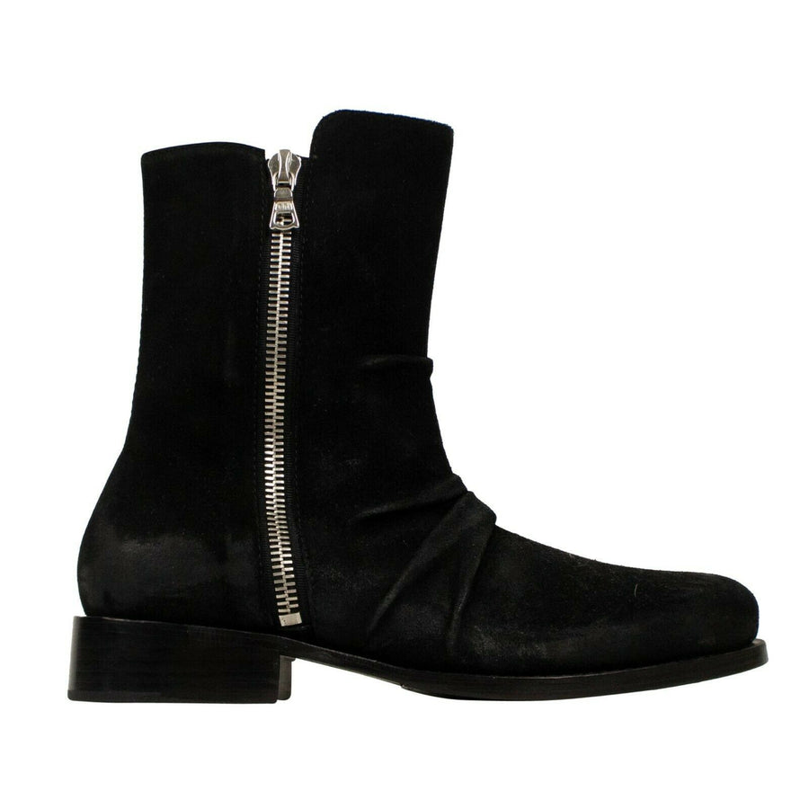 Suede Zippered Stack Boots - Black