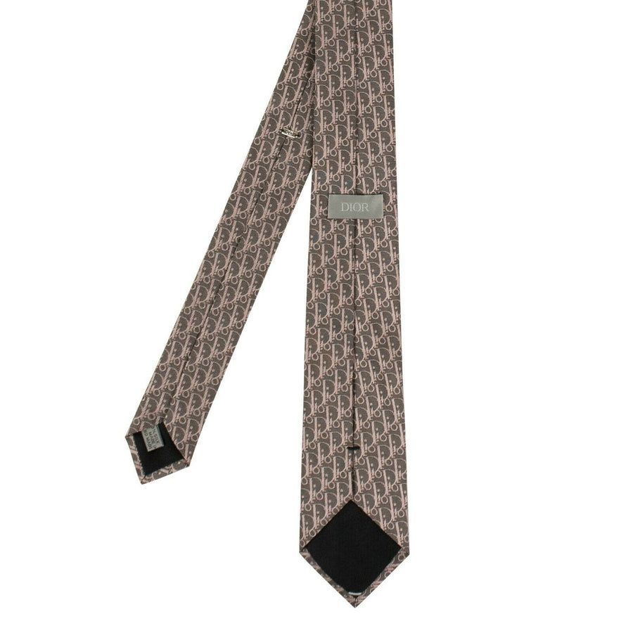 Silk Dior Oblique Narrow Neck Tie - Gray/Pink