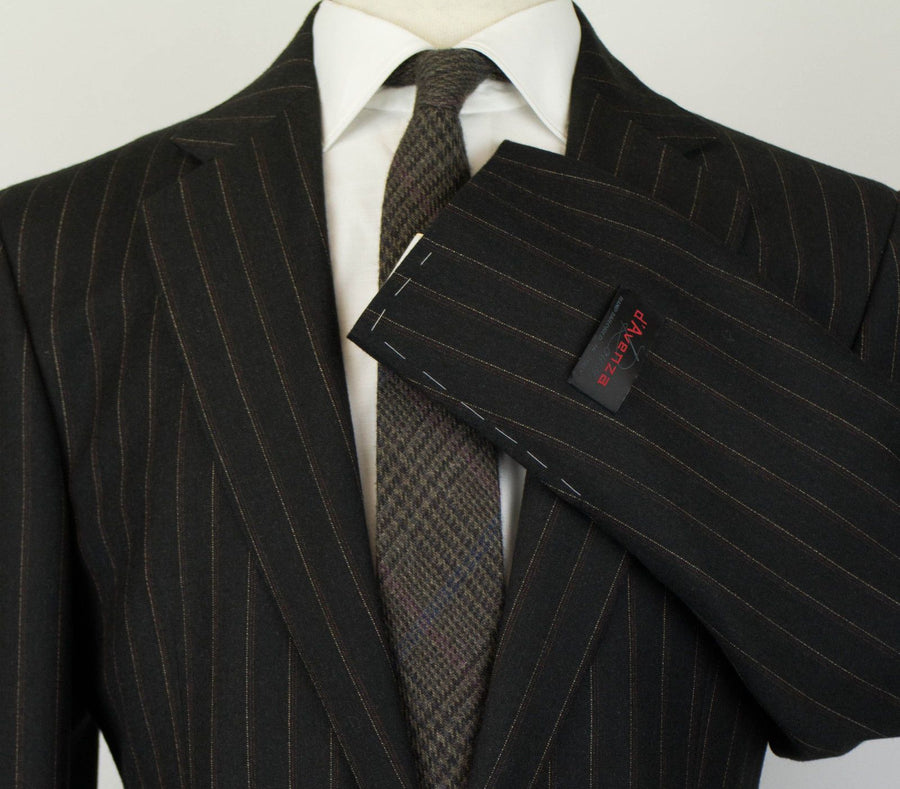 Drop 6 Striped Wool 2 Button Suit - Black