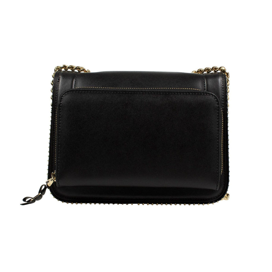 Leather Stud Vara Bow Flap Shoulder Bag - Black / Gold