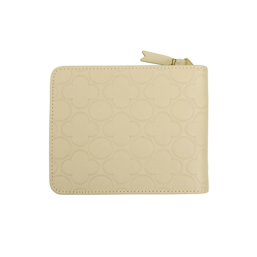 Leather Clover Cardholder Zip Around Wallet - Ivory