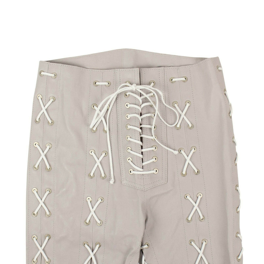 Leather Lace-Up Front Skinny Pants - Ice Gray