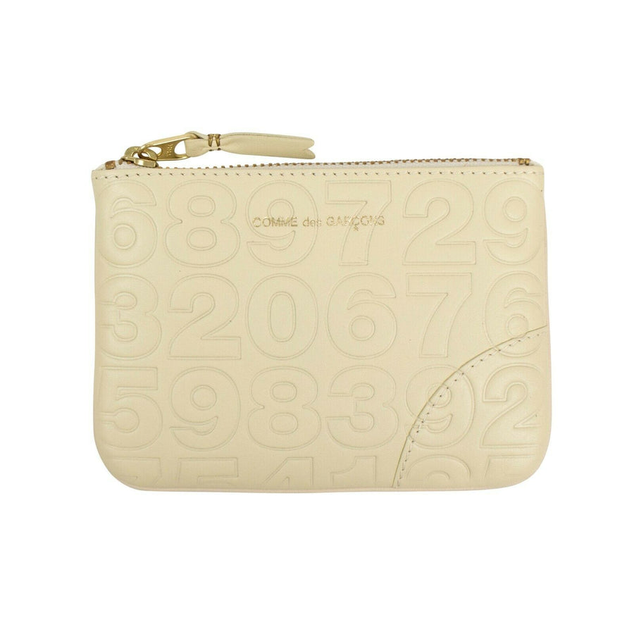 Leather Number Embossed Wallet Pouch - Ivory