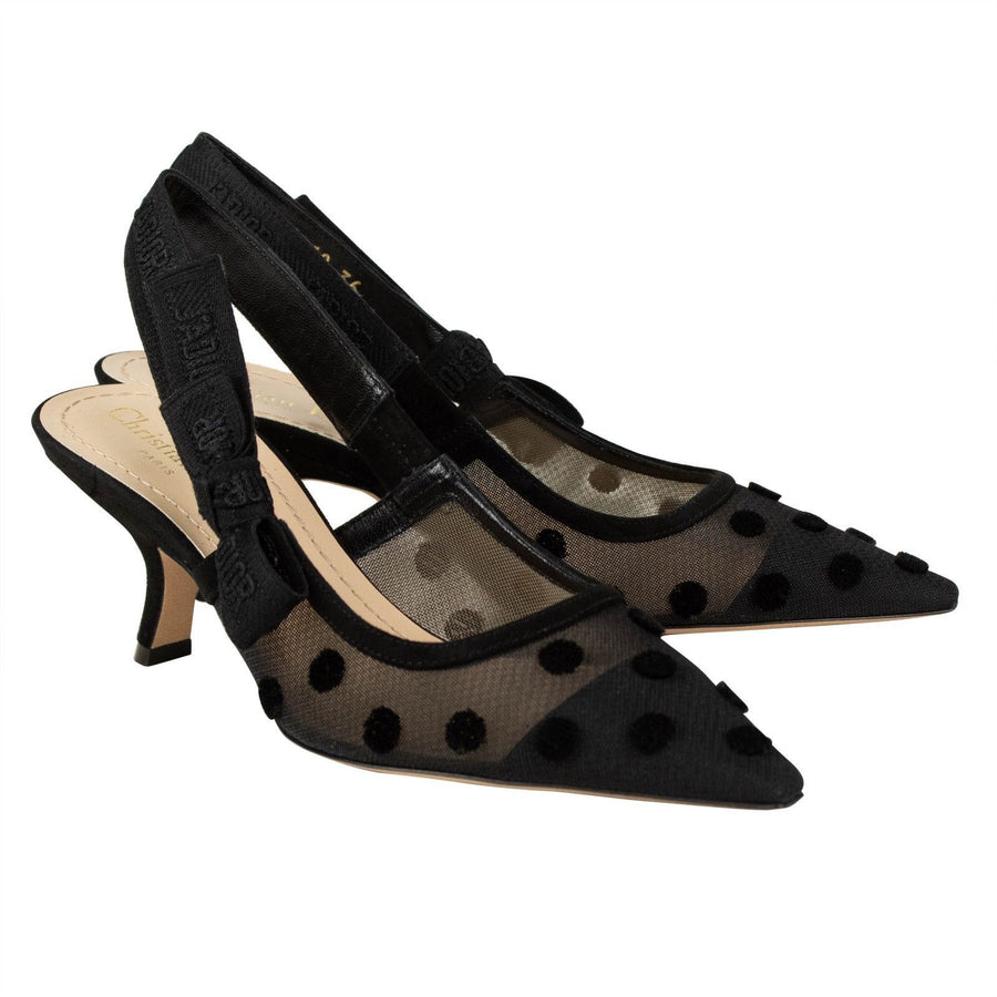 J'ADIOR Velvet Polka Dot Slingback Pumps - Black