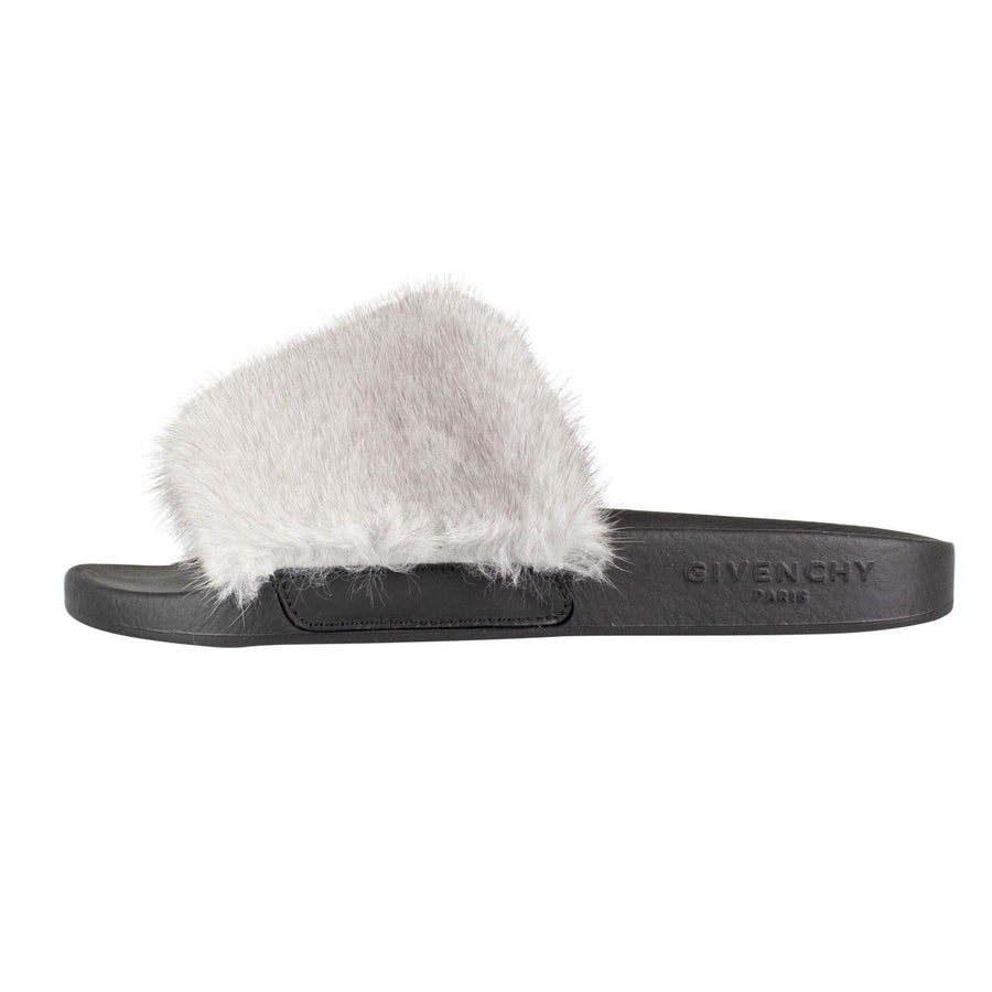 Mink Fur Slides - Gray