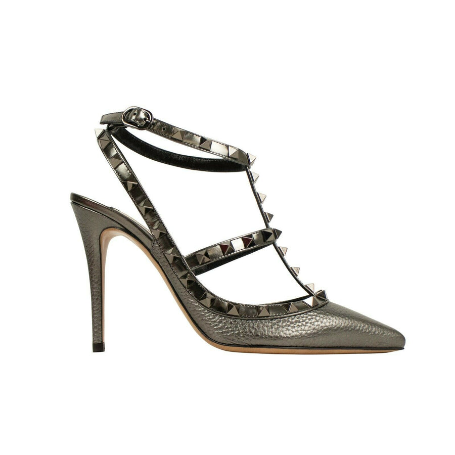 'Rockstud' 100mm Ankle Strap Pumps - Silver