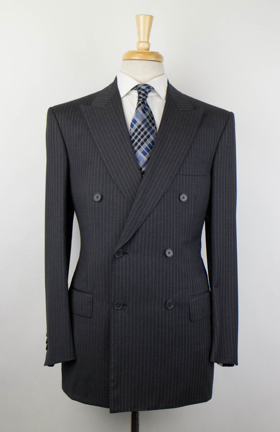 Striped Wool Double Breasted Suit - Gray