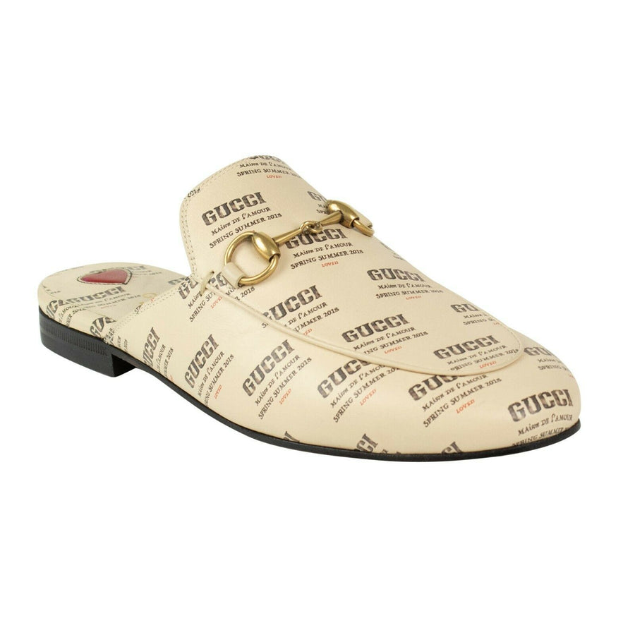 Women's Leather Logo Stamp Print Princetown Mules - Ivory