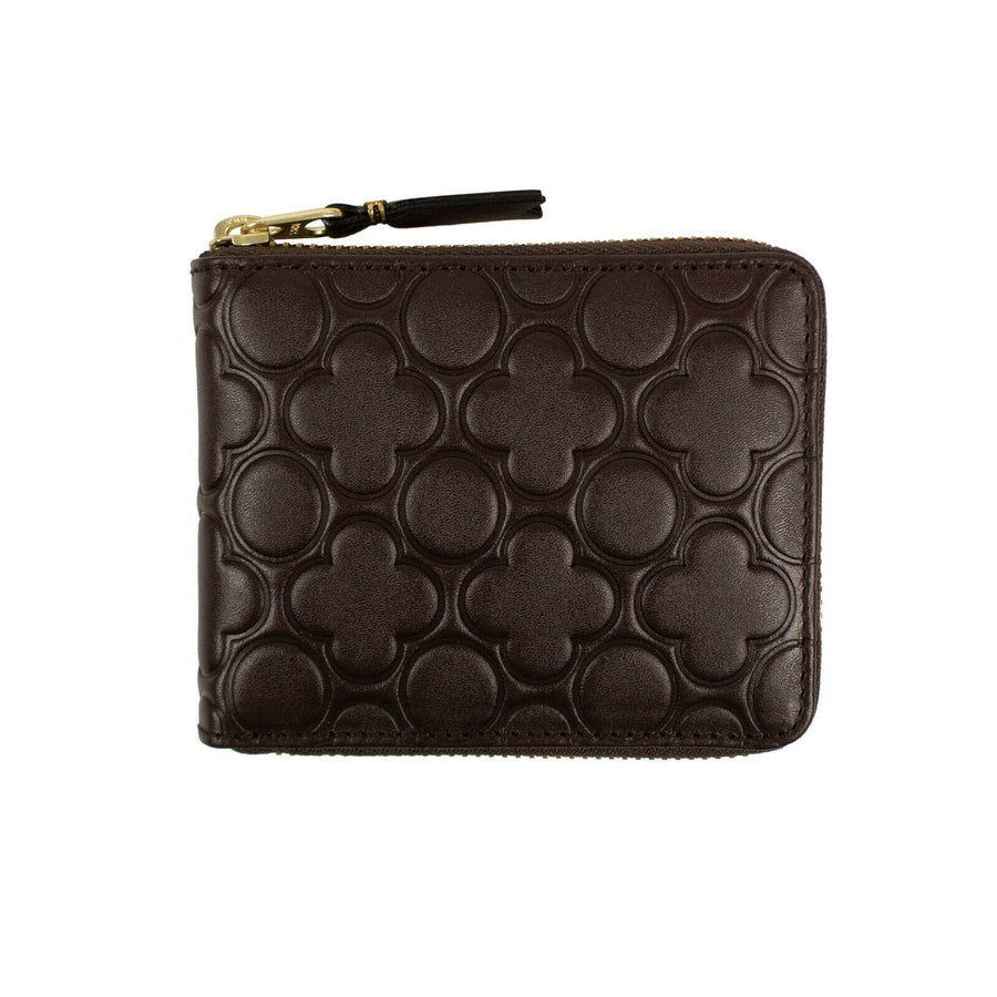 Leather Clover Embossed Small Wallet - Brown