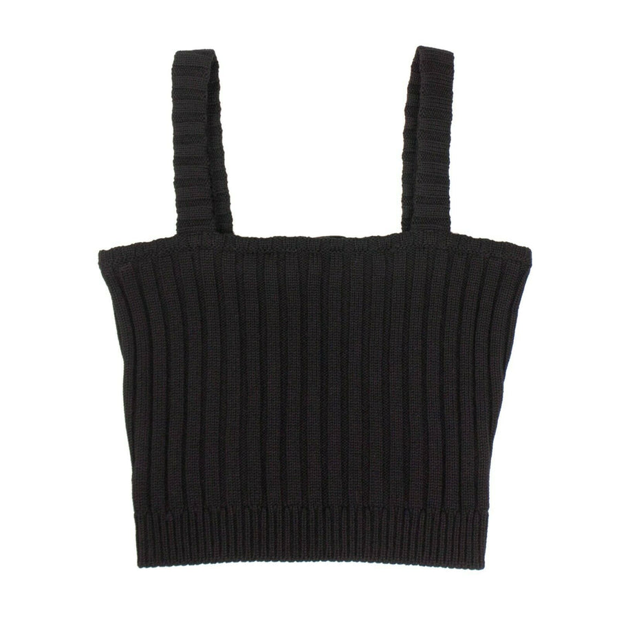 Wool Ribbed Knit With Thick Straps Tube Top - Black