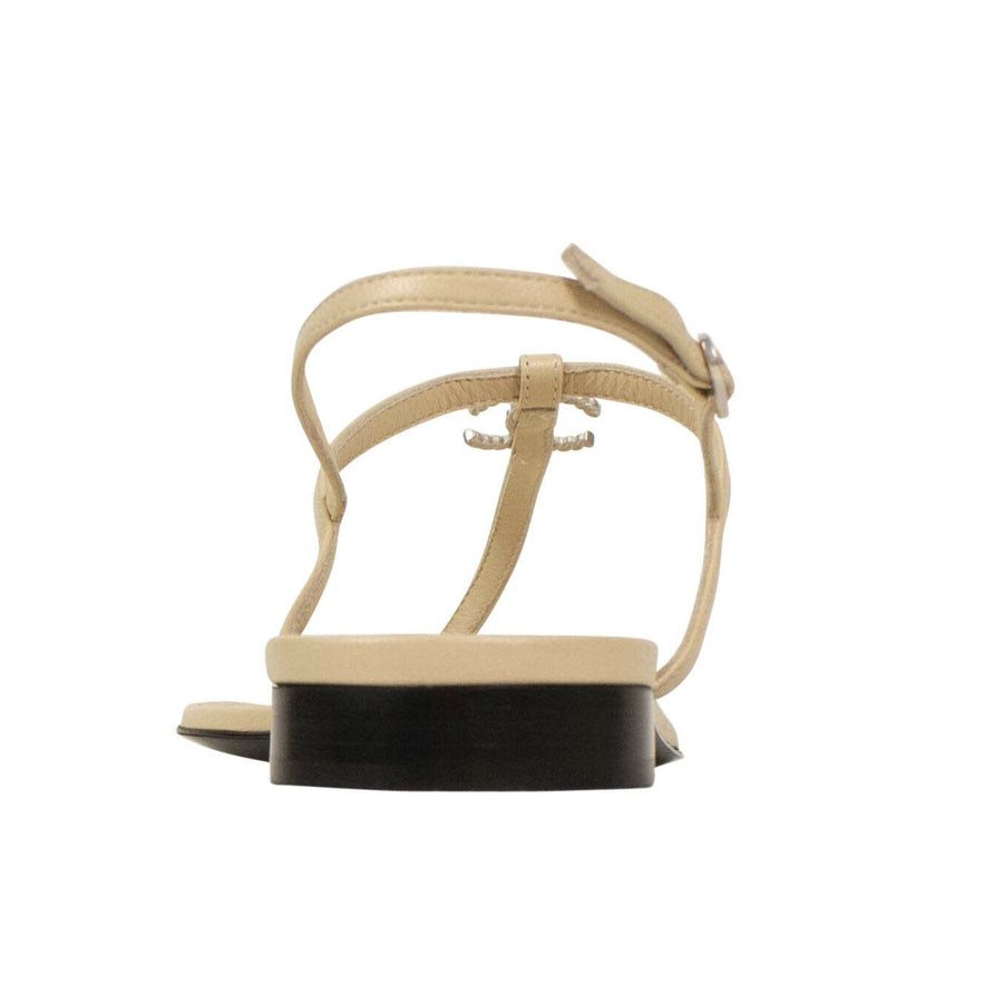 Logo Leather Thongs Sandals - Beige