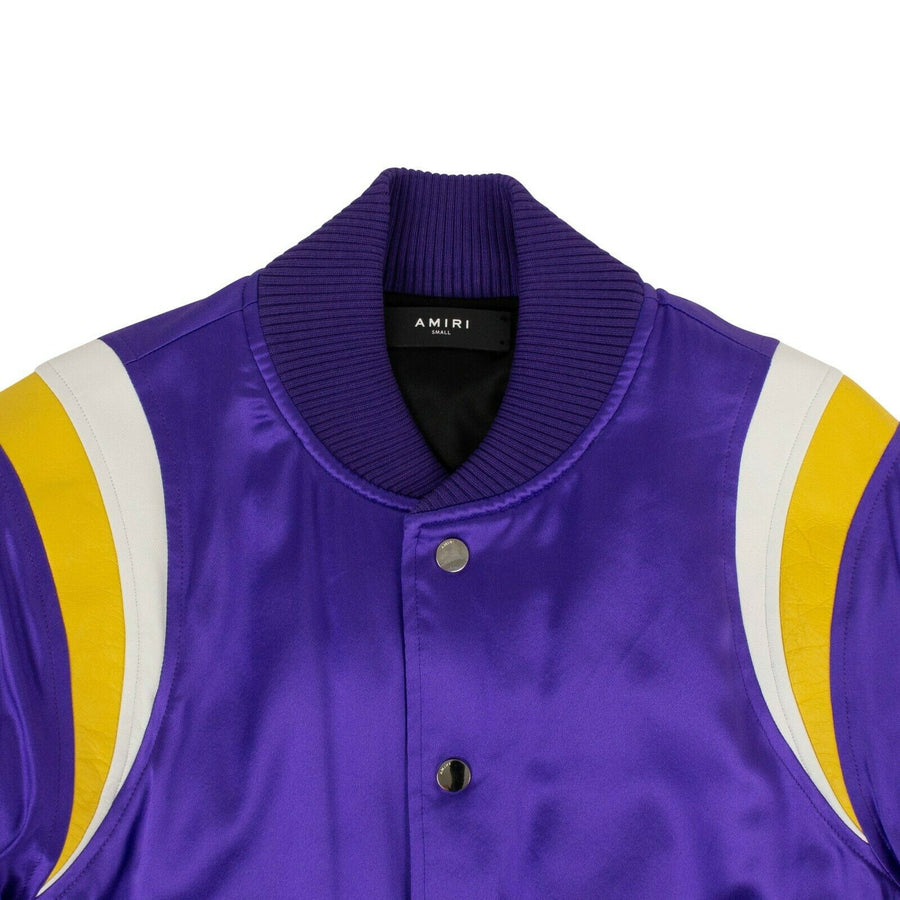 Silk Varsity Baseball Loose Bomber Jacket - Purple