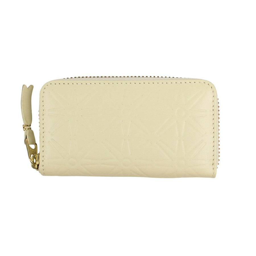 Leather Star Embossed Mini Wallet Coin Purse - Ivory