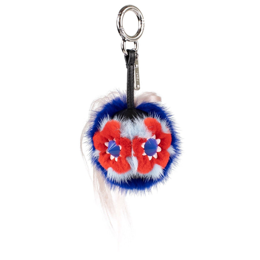 Mink Fox Fur and Leather Charm - Blue / Pink