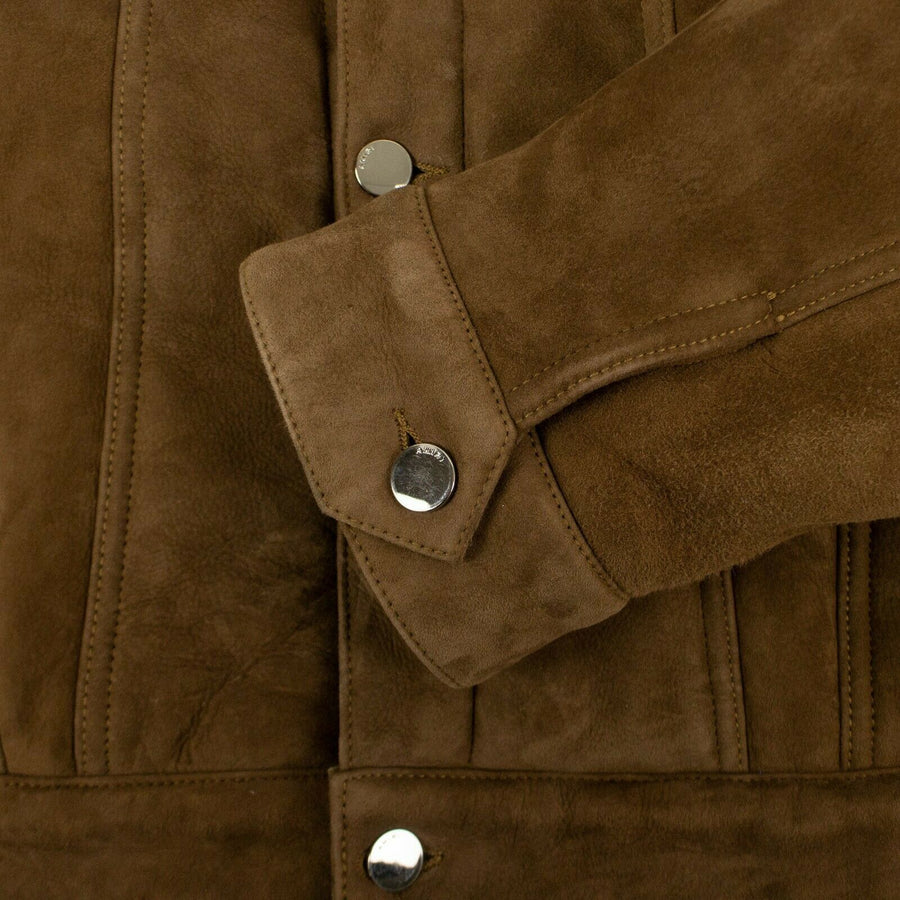 Suede Shearling Lined Over-Sized Trucker Jacket - Brown