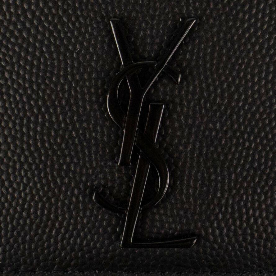 YSL Leather Grain De Poudre Matt Card Case - Black