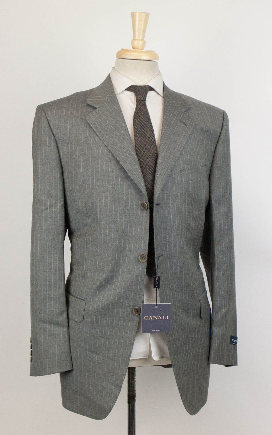 Drop 4 Striped Wool 3 Button Suit - Gray