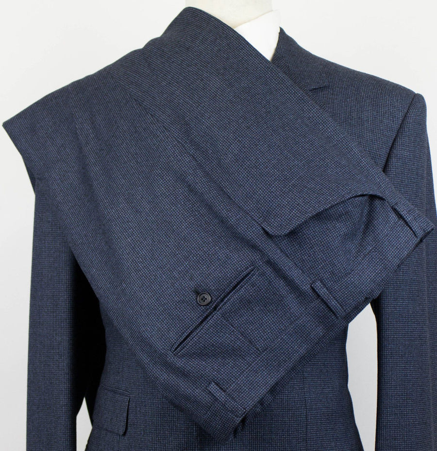 Houndstooth Wool 4 Button Suit - Blue