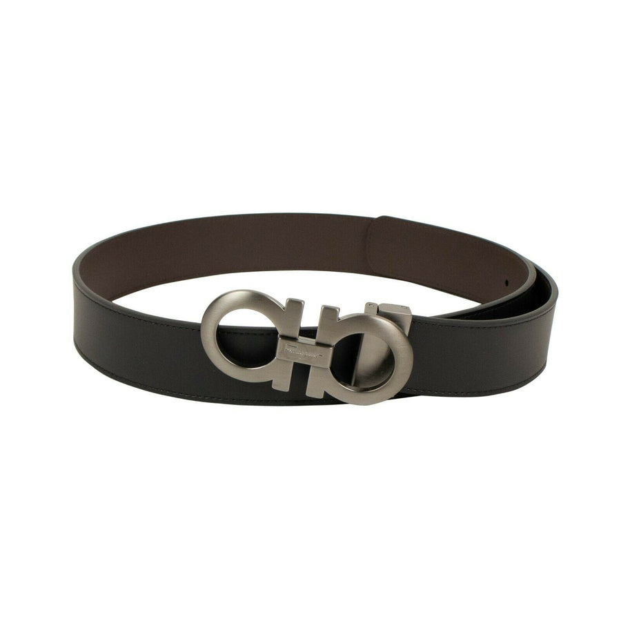 'Gancini' Metal Buckle Belt - Black/Brown