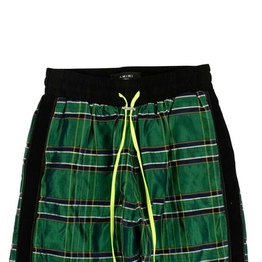 Silk Plaid Straight Leg Track Pants - Green