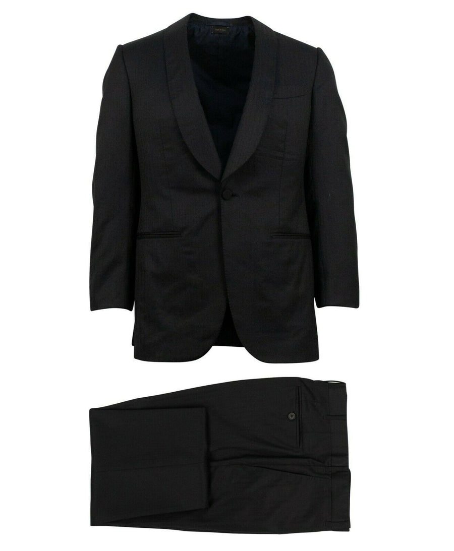 Wool One Button Tuxedo - Black